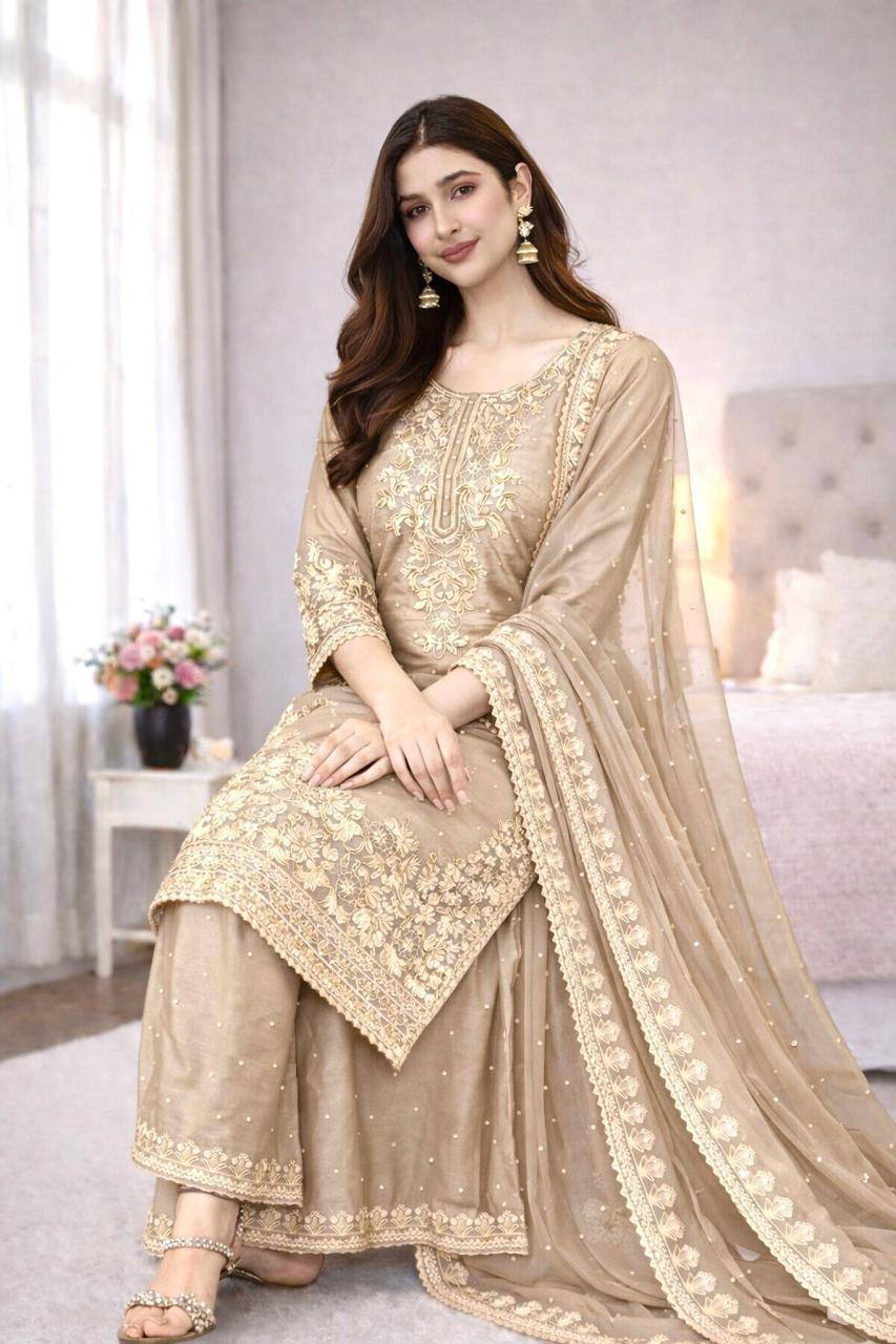 Premium GMY Silk Top, Plazzo & Dupatta Set – Heavy Embroidery