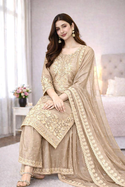 Premium GMY Silk Top, Plazzo & Dupatta Set – Heavy Embroidery