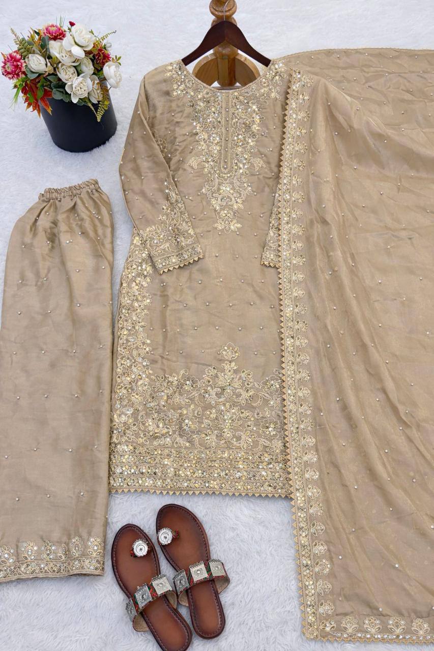Premium GMY Silk Top, Plazzo & Dupatta Set – Heavy Embroidery