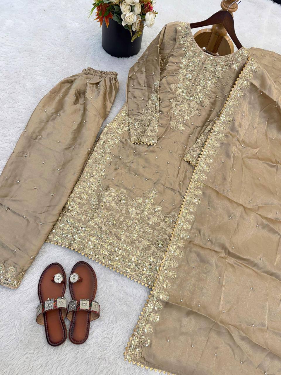 Premium GMY Silk Top, Plazzo & Dupatta Set – Heavy Embroidery
