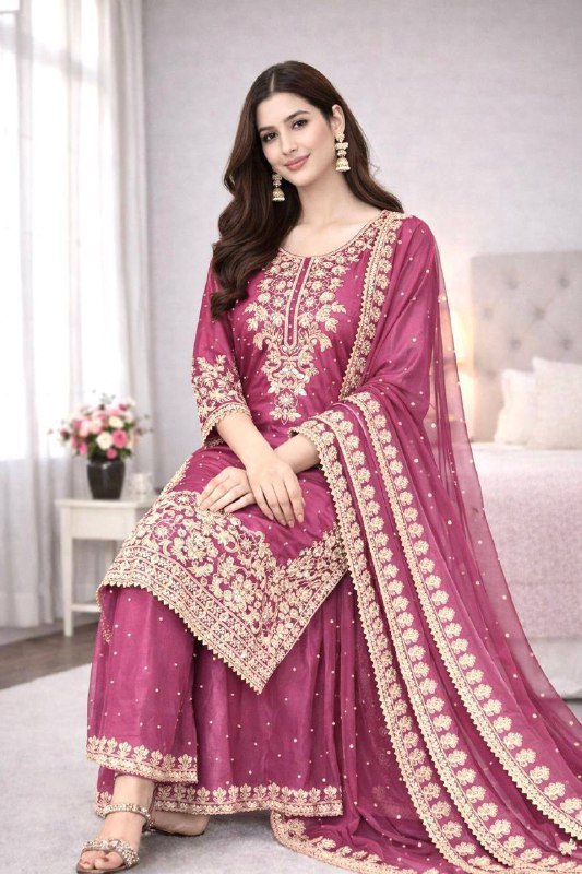 Premium GMY Silk Top, Plazzo & Dupatta Set – Heavy Embroidery