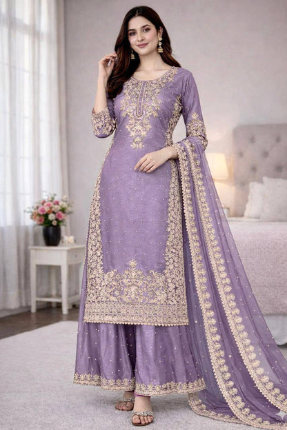 Premium GMY Silk Top, Plazzo & Dupatta Set – Heavy Embroidery