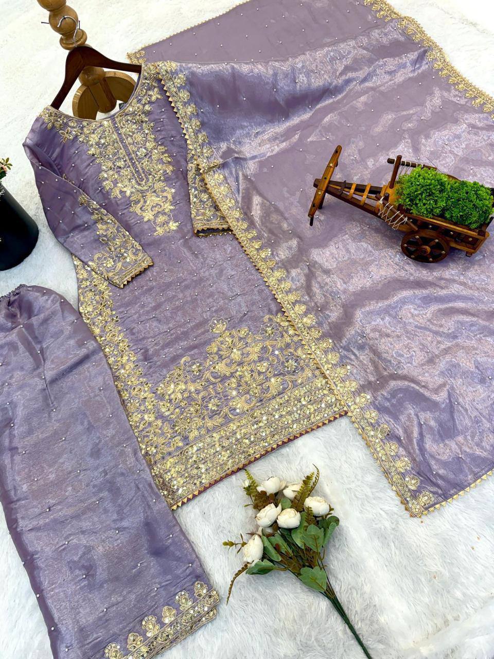 Premium GMY Silk Top, Plazzo & Dupatta Set – Heavy Embroidery