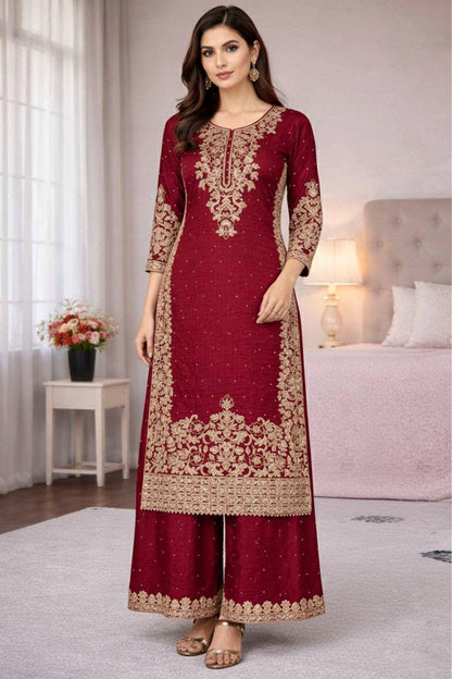 Premium GMY Silk Top, Plazzo & Dupatta Set – Heavy Embroidery