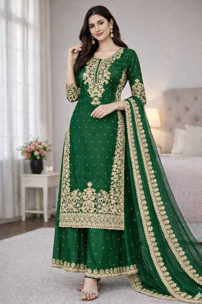 Premium GMY Silk Top, Plazzo & Dupatta Set – Heavy Embroidery