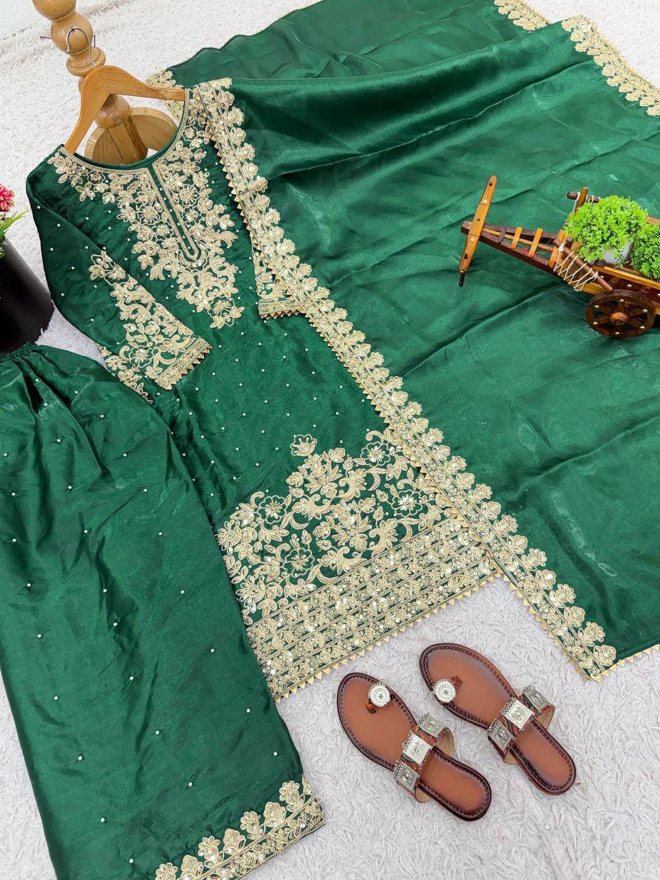 Premium GMY Silk Top, Plazzo & Dupatta Set – Heavy Embroidery
