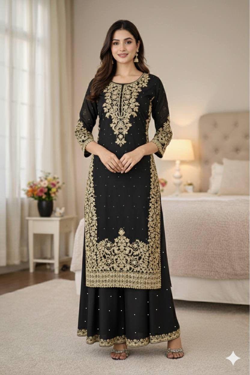 Premium GMY Silk Top, Plazzo & Dupatta Set – Heavy Embroidery