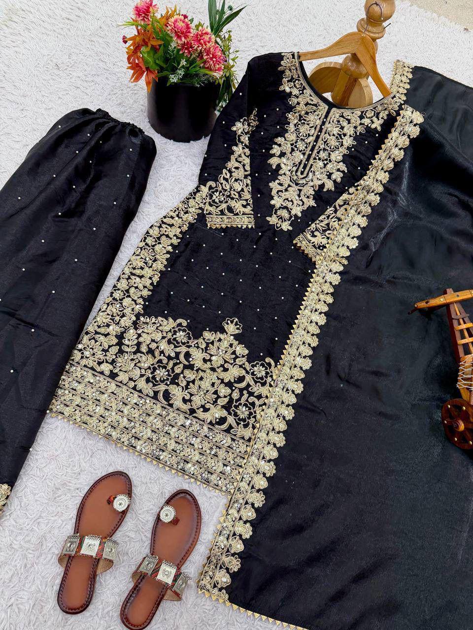 Premium GMY Silk Top, Plazzo & Dupatta Set – Heavy Embroidery