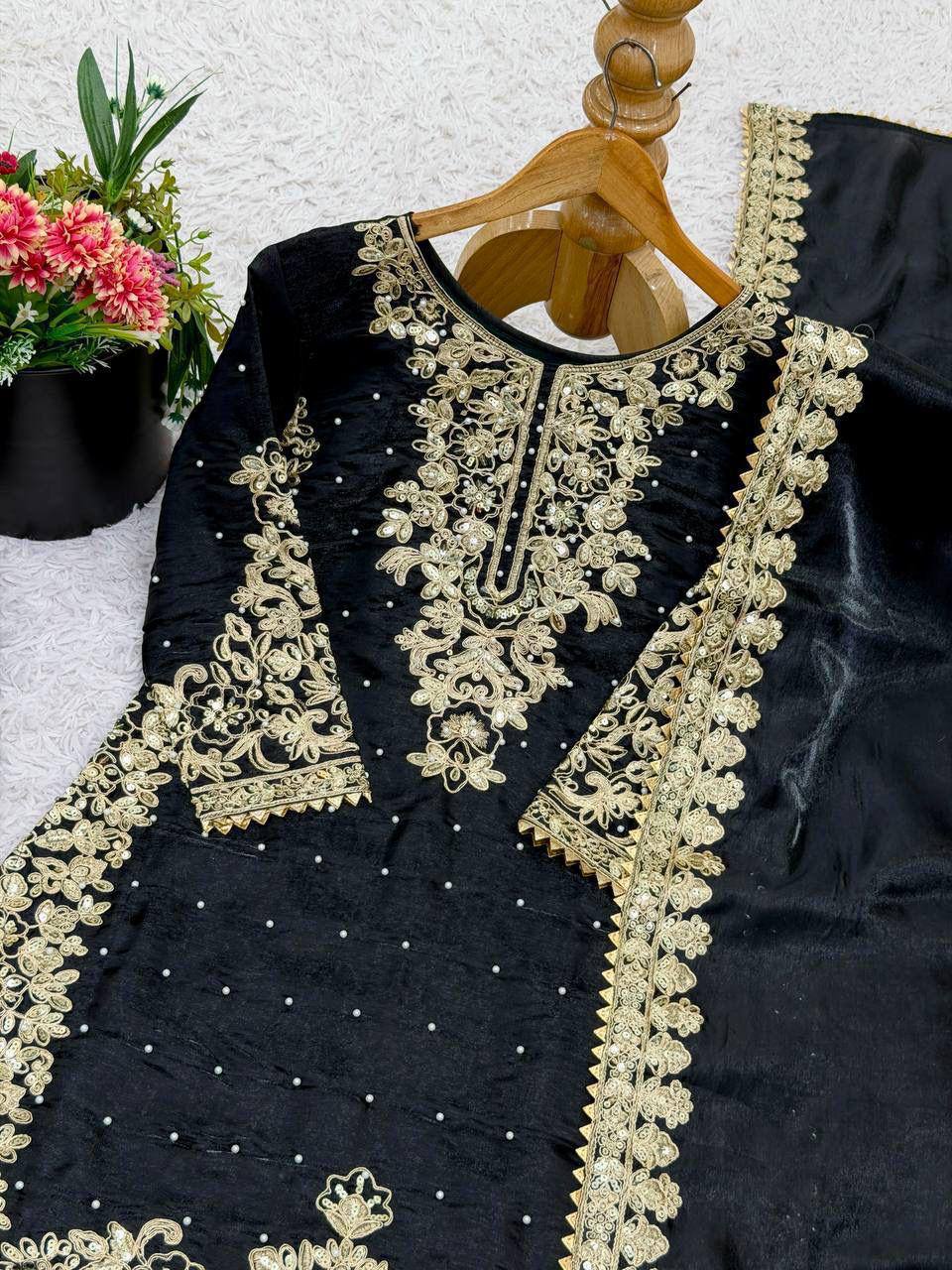 Premium GMY Silk Top, Plazzo & Dupatta Set – Heavy Embroidery