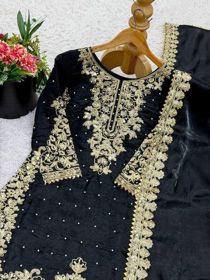 Premium GMY Silk Top, Plazzo & Dupatta Set – Heavy Embroidery
