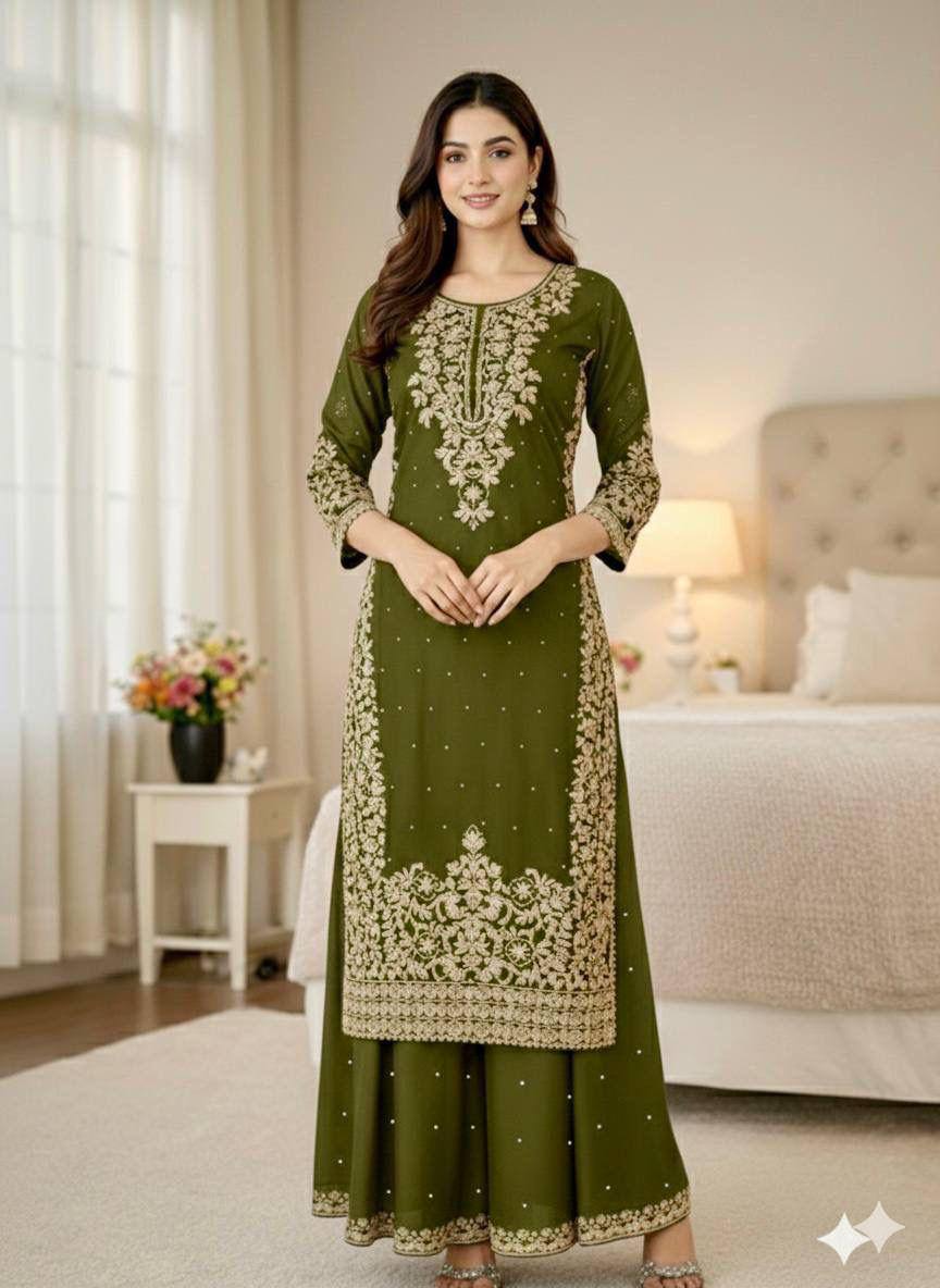 Premium GMY Silk Top, Plazzo & Dupatta Set – Heavy Embroidery