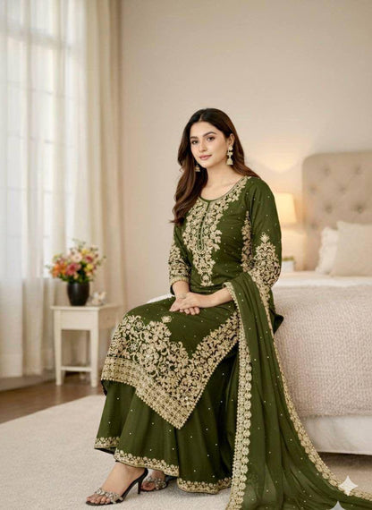 Premium GMY Silk Top, Plazzo & Dupatta Set – Heavy Embroidery
