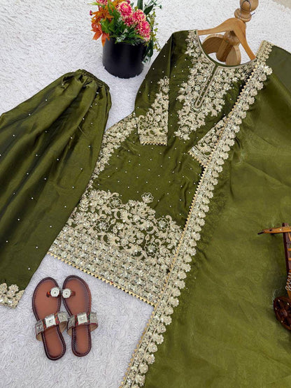 Premium GMY Silk Top, Plazzo & Dupatta Set – Heavy Embroidery