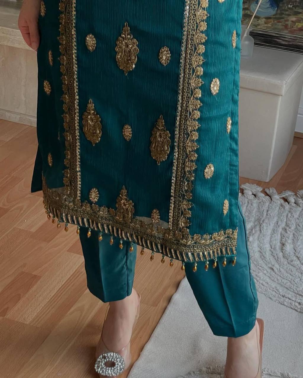 Premium Heavy Chinon Silk Top, Pant & Dupatta Set – Embroidery