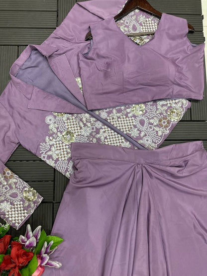 Premium Heavy Crepe Satin Koti with Lehenga & Blouse – Embroidery Work