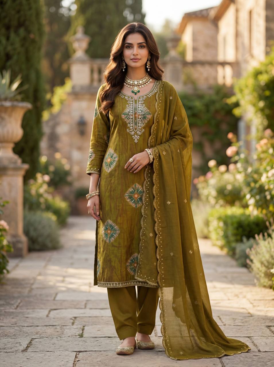 Premium Heavy Model Print Top, Reyon Cotton Bottom & Chanderi Dupatta