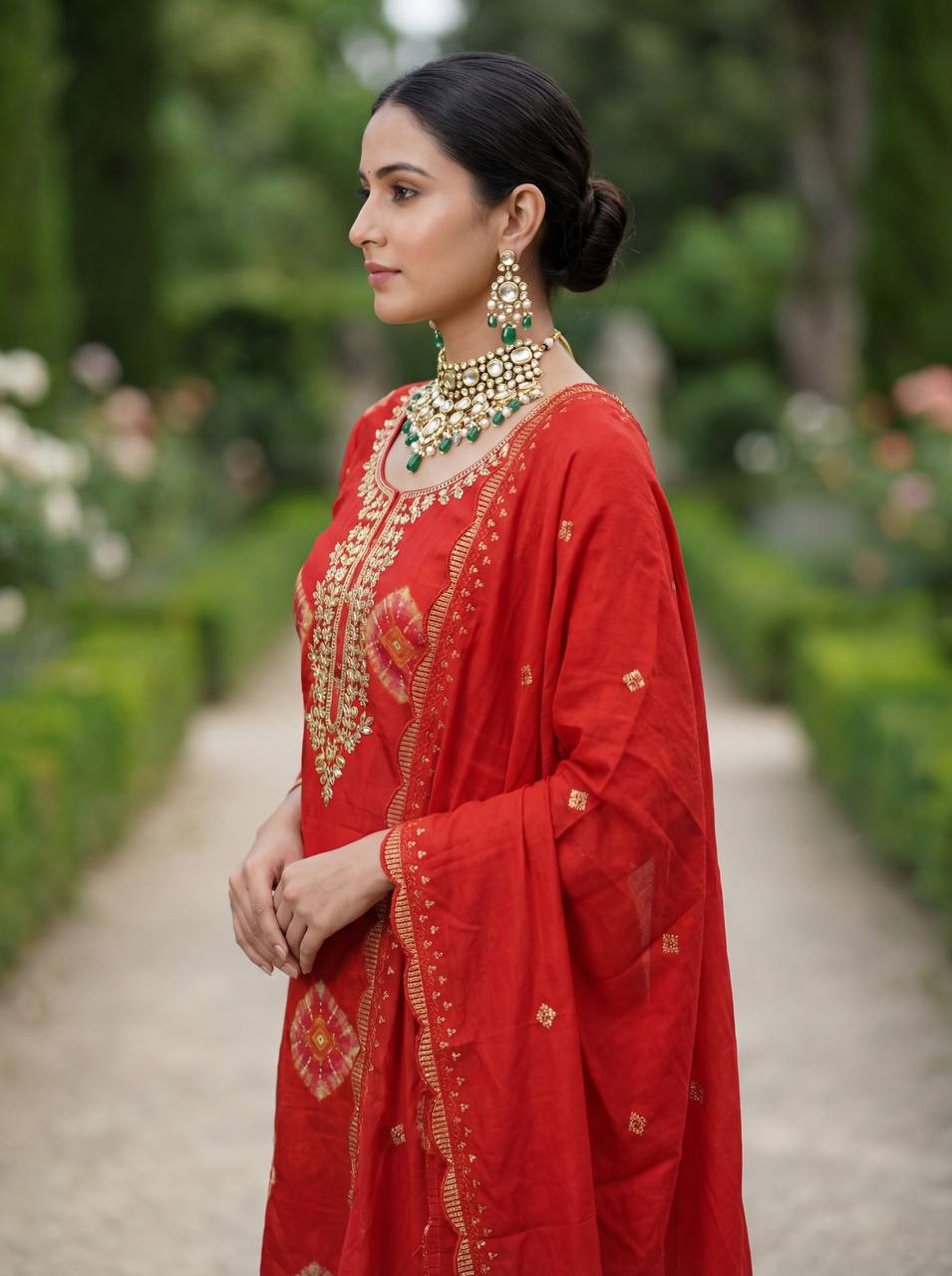 Premium Heavy Model Print Top, Reyon Cotton Bottom & Chanderi Dupatta