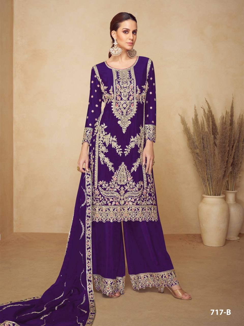 Premium Viscose Chinon Silk Top, Bottom & Dupatta Set