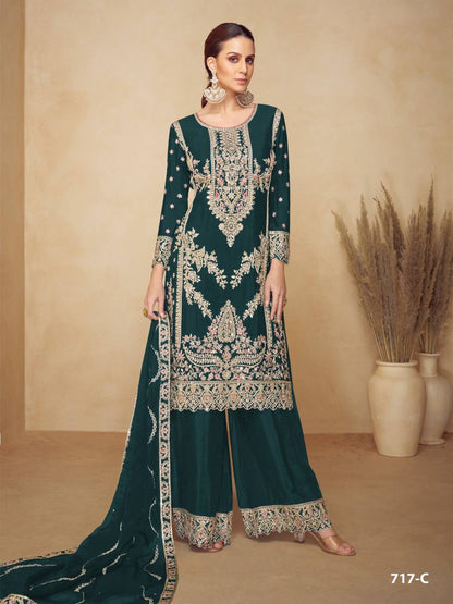 Premium Viscose Chinon Silk Top, Bottom & Dupatta Set