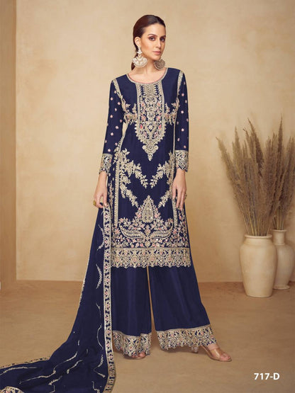 Premium Viscose Chinon Silk Top, Bottom & Dupatta Set