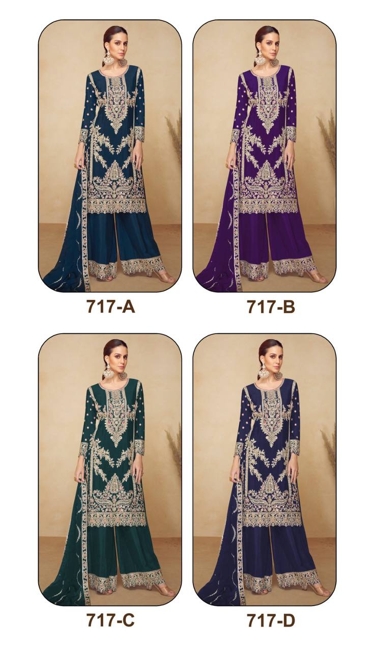 Premium Viscose Chinon Silk Top, Bottom & Dupatta Set