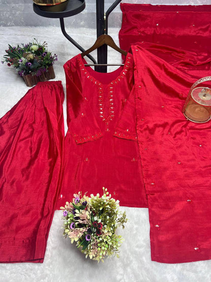 Premium Chinon Silk Kurti, Farsi Salwar & Dupatta Set