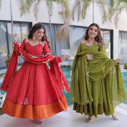 Premium Mul Chanderi Kurti, Roman Silk Pant & Chanderi Dupatta Set