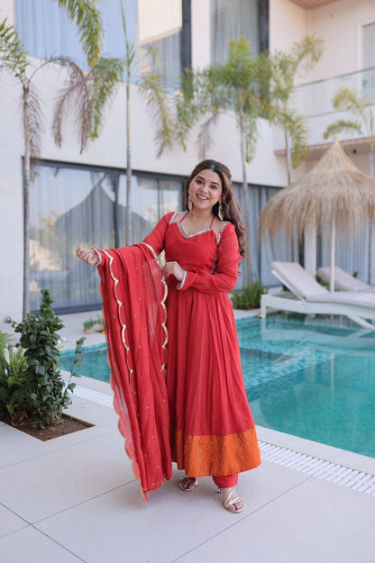 Premium Mul Chanderi Kurti, Roman Silk Pant & Chanderi Dupatta Set