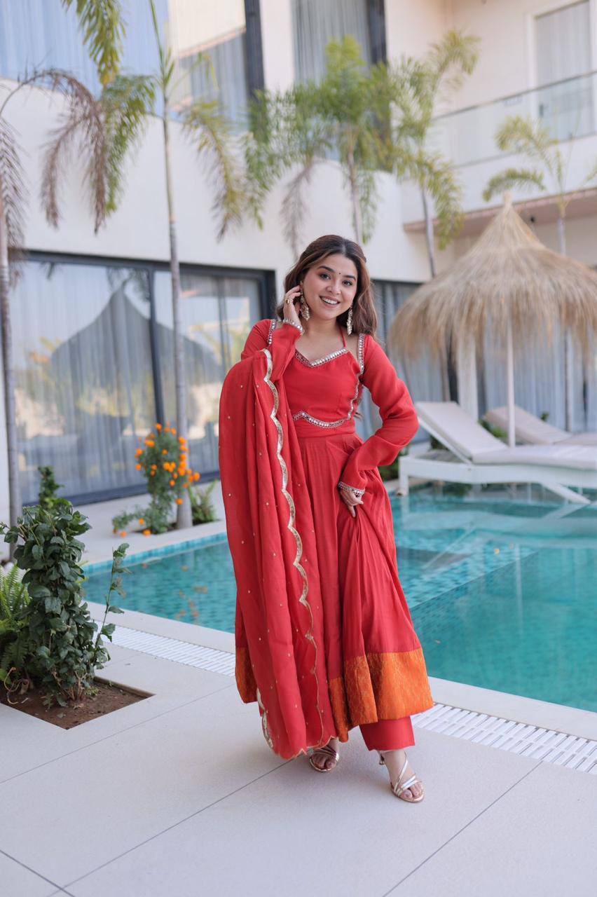 Premium Mul Chanderi Kurti, Roman Silk Pant & Chanderi Dupatta Set