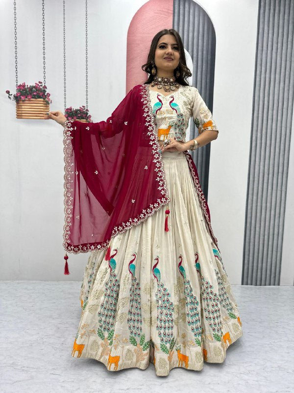 Wedding Wear Tissue Silk Lehenga Choli with Heavy Embroidery & Dupatta