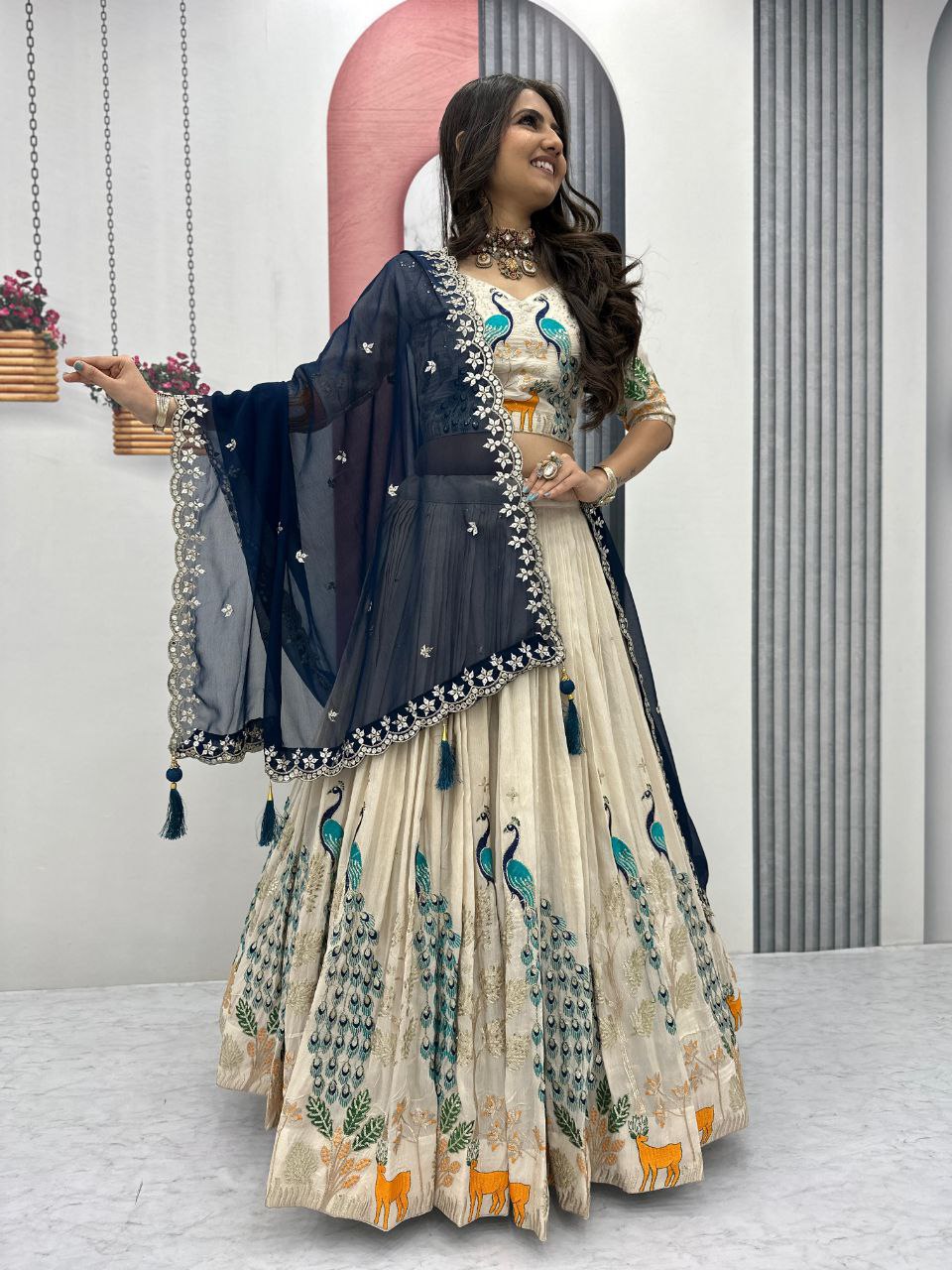 Wedding Wear Tissue Silk Lehenga Choli with Heavy Embroidery & Dupatta