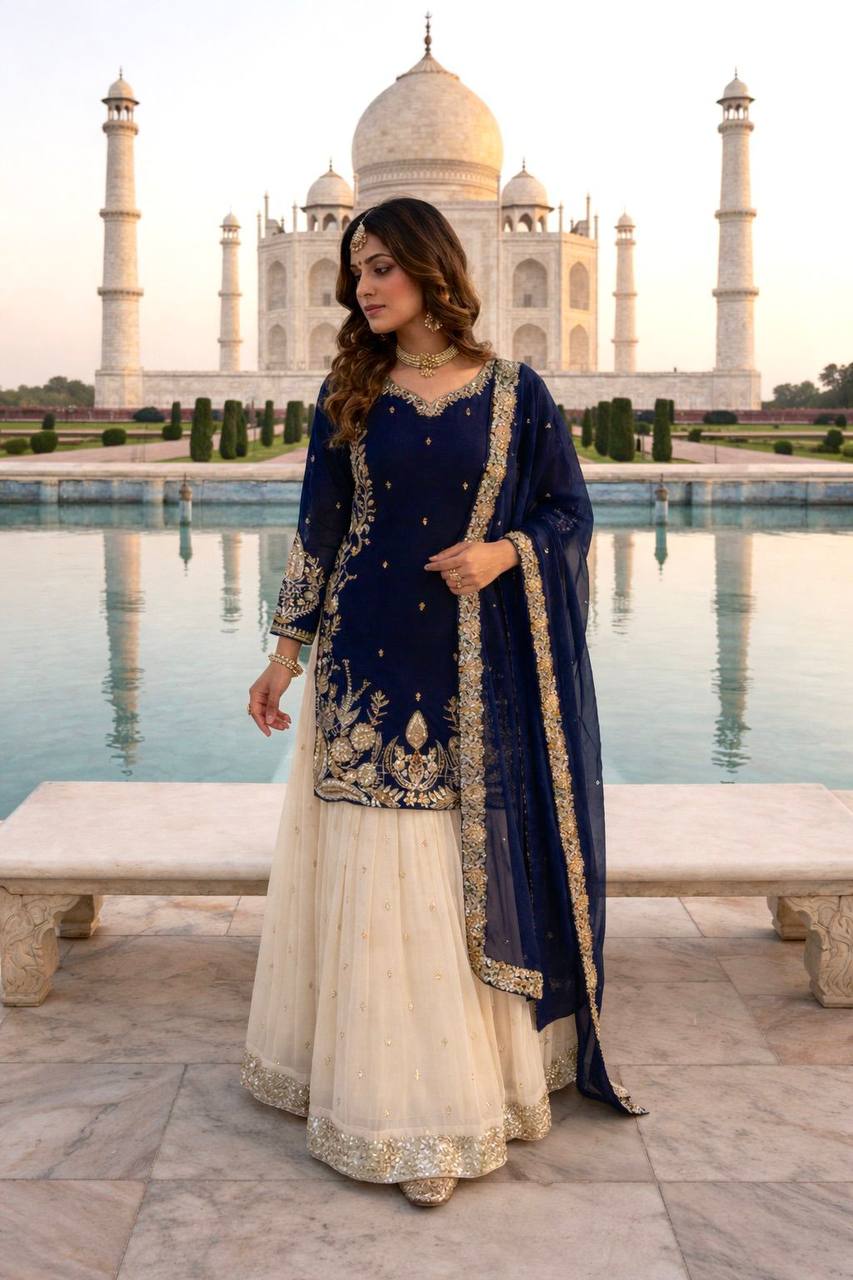 Heavy Faux Georgette Top with Contrast Lehenga & Dupatta