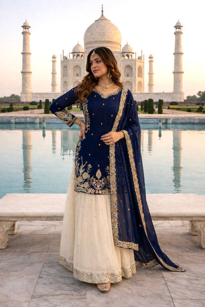 Heavy Faux Georgette Top with Contrast Lehenga & Dupatta