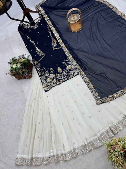 Heavy Faux Georgette Top with Contrast Lehenga & Dupatta