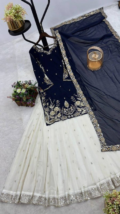 Heavy Faux Georgette Top with Contrast Lehenga & Dupatta