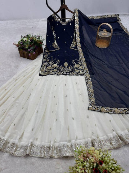 Heavy Faux Georgette Top with Contrast Lehenga & Dupatta