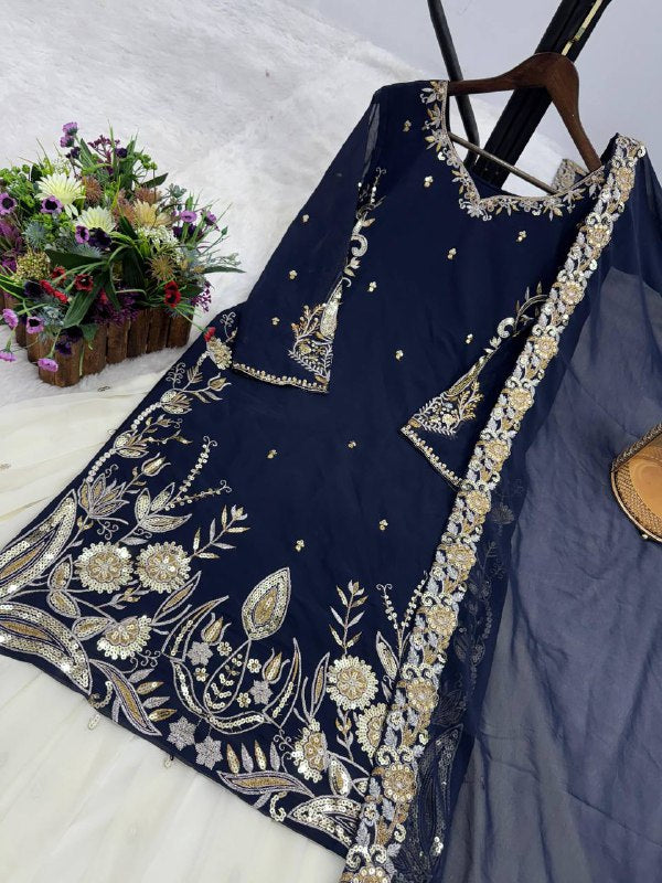 Heavy Faux Georgette Top with Contrast Lehenga & Dupatta
