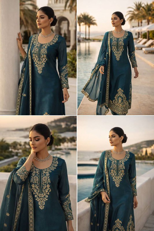 JMC Silk Top Plazzo Set – Thread Embroidery Work with Dupatta