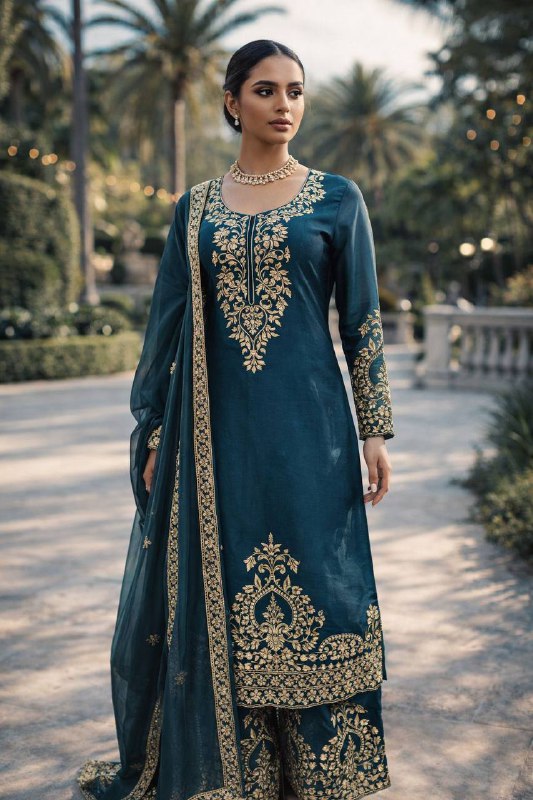JMC Silk Top Plazzo Set – Thread Embroidery Work with Dupatta
