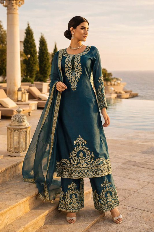 Premium JMC Silk Top, Plazzo & Dupatta Set