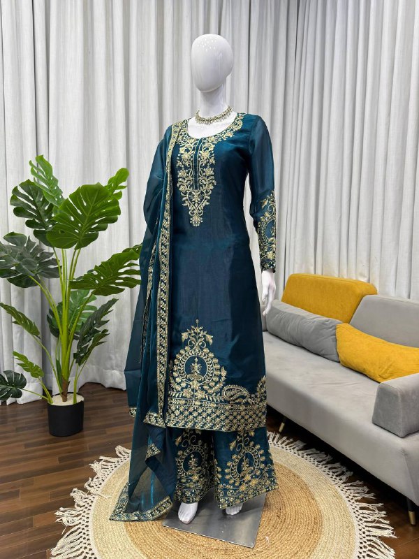 Premium JMC Silk Top, Plazzo & Dupatta Set