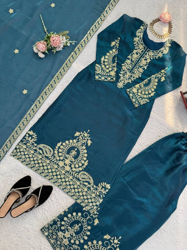 Premium JMC Silk Top, Plazzo & Dupatta Set
