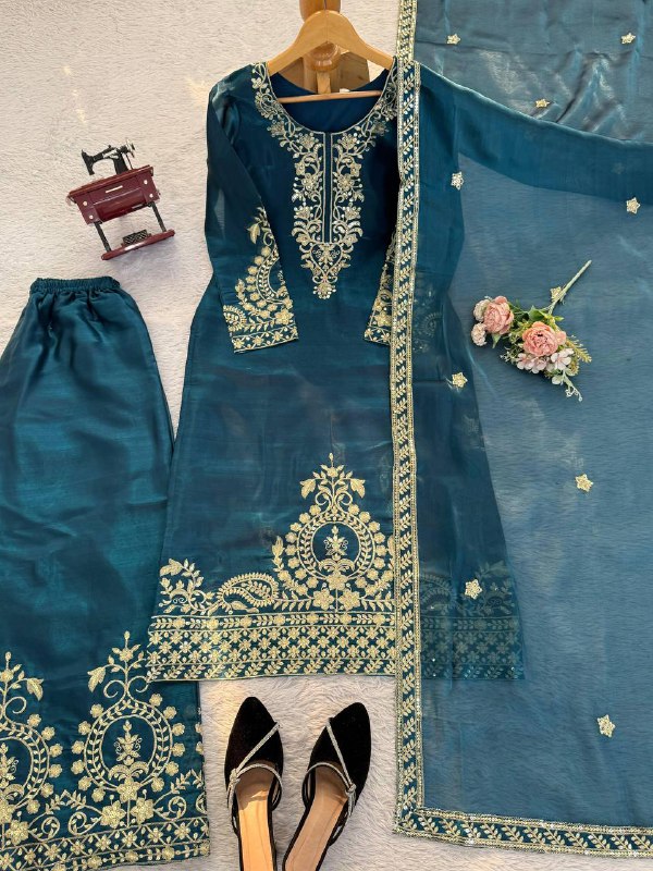 Premium JMC Silk Top, Plazzo & Dupatta Set