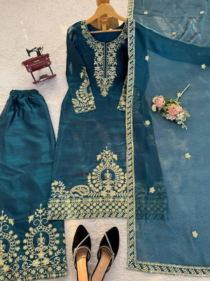 Premium JMC Silk Top, Plazzo & Dupatta Set