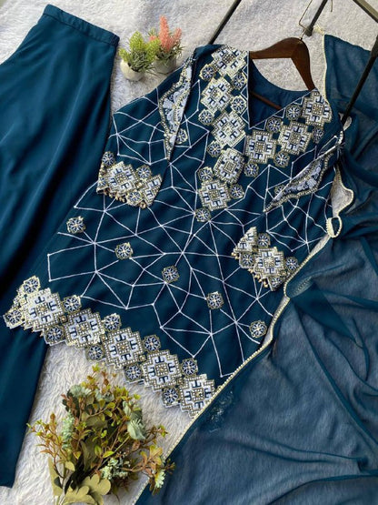 Eid Exclusive Georgette Top Plazzo Set – Sequins Embroidery Work with Dupatta