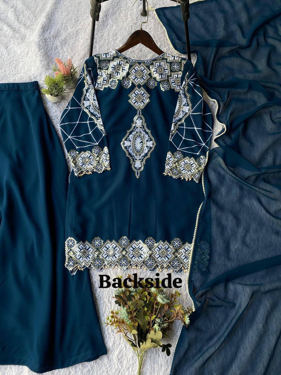 Eid Exclusive Georgette Top Plazzo Set – Sequins Embroidery Work with Dupatta