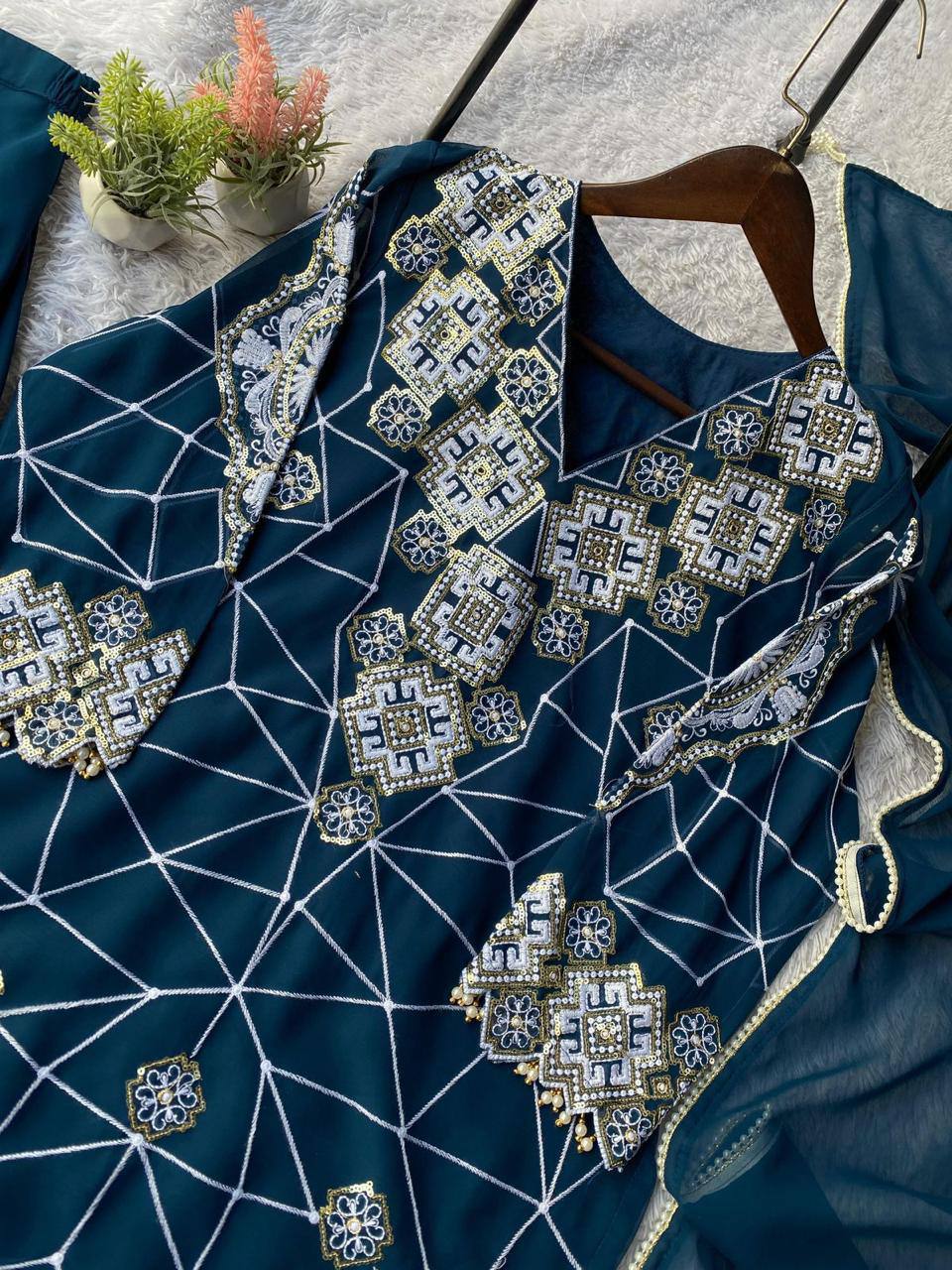 Eid Exclusive Georgette Top Plazzo Set – Sequins Embroidery Work with Dupatta