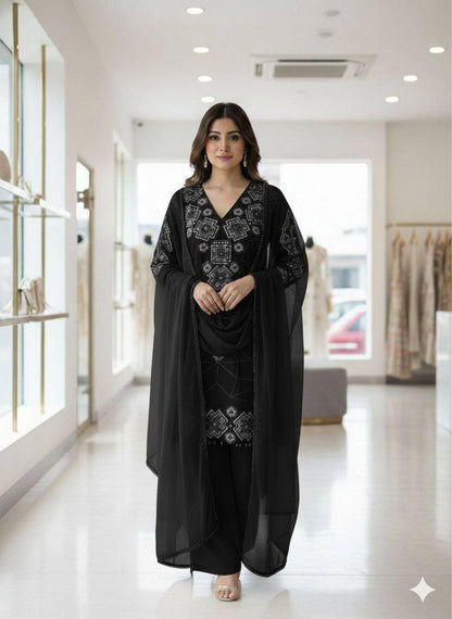 Eid Exclusive Georgette Top Plazzo Set – Sequins Embroidery Work with Dupatta