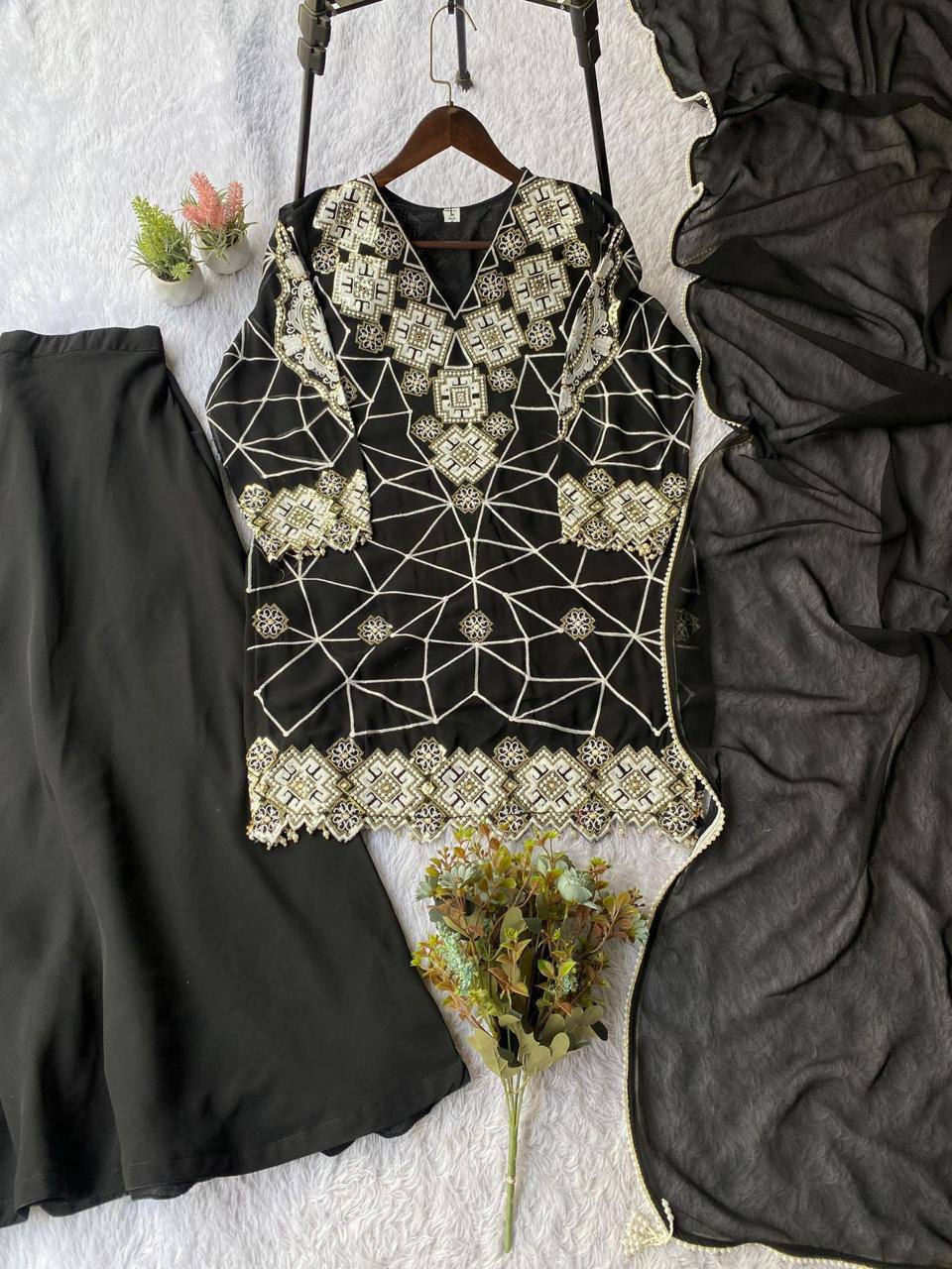 Eid Exclusive Georgette Top Plazzo Set – Sequins Embroidery Work with Dupatta
