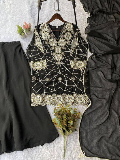 Eid Exclusive Georgette Top Plazzo Set – Sequins Embroidery Work with Dupatta